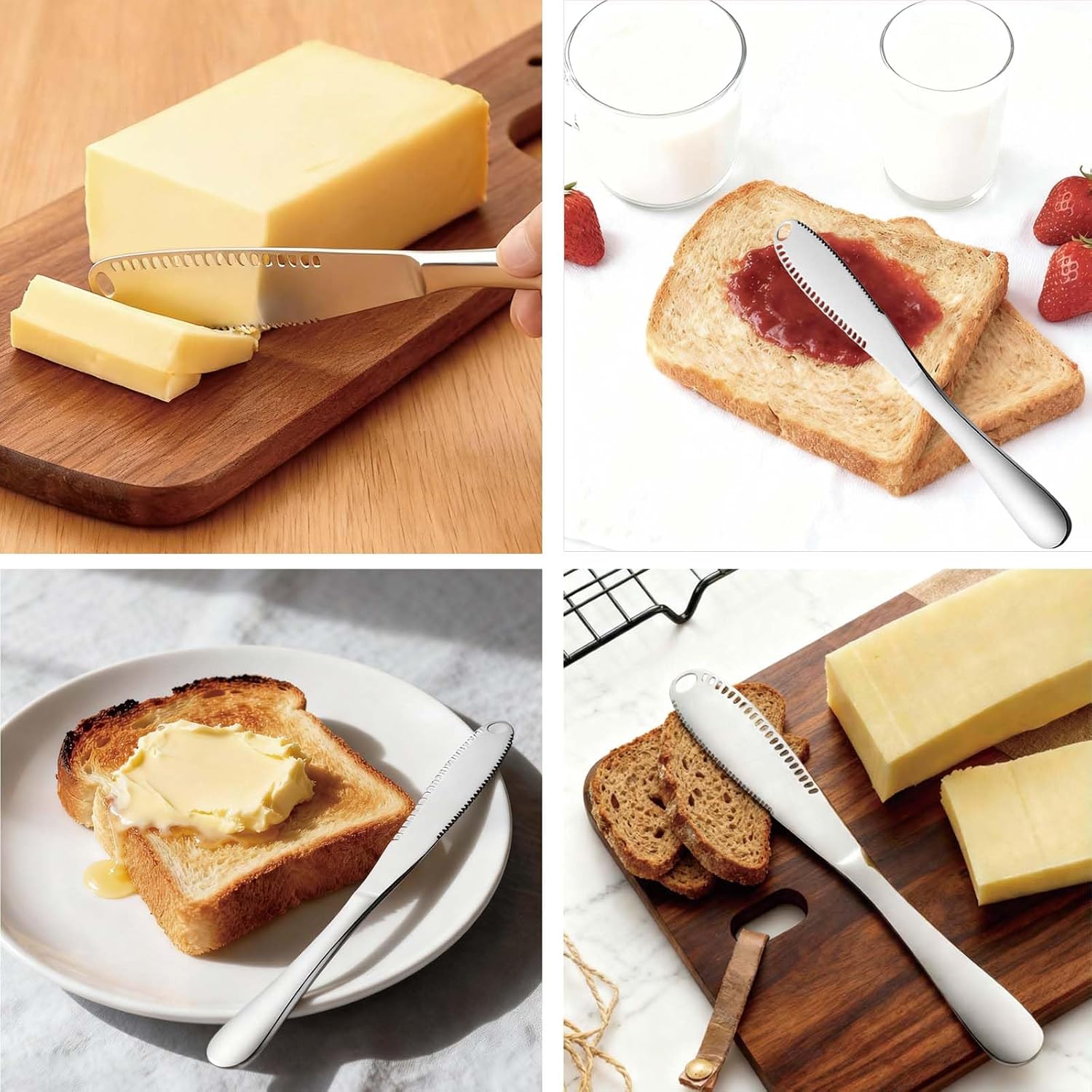 Butter Spreader Knife,Durable 8.7" Butter Knife,Stainless Steel Applicator,Butter Knifes With Holes In Blade,3 in 1 Butter Grater for Cutting and Spreading Butter Cheese Jam(1Pcs-Silver)