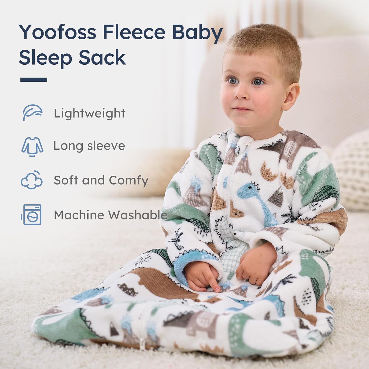 Yoofoss Baby Sleep Sack 6-12 Months, Long Sleeve Sleep Sack 1.5 Tog, Fleece Baby Wearable Blanket with 2-Way Zipper, Soft Warm - Image 2