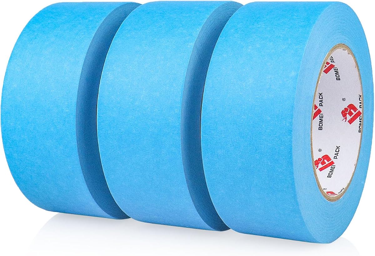 BOMEI PACK Cinta de pintor azul de 2 pulgadas a granel, cinta adhesiva azul, 3 rollos x 2 pulgadas x 60 yardas (180 yardas en total) Cinta de pintura sin residuos para etiquetado, manualidades, decoración y proyectos escolares