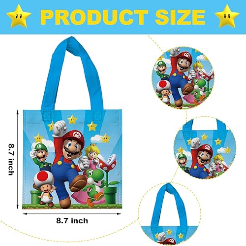 Miniatura 3 de YOPENMOUNE 20 bolsas de recuerdo de Mario, bolsas no tejidas reutilizables para Super Bros suministros de fiesta de cumpleaños, baby shower,