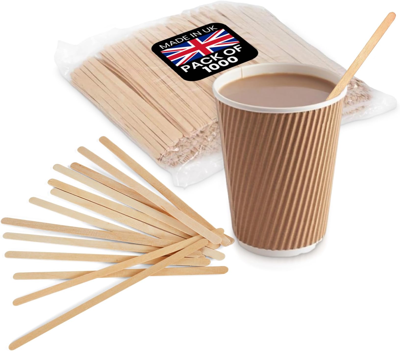 We Can Source It Ltd - Wooden Coffee Stirrers 5.5 Inch – Natural Birchwood Stir Sticks for Tea, Coffee & Drinks – Eco-Friendly, Compostable & Biodegradable – Barista, Café, Party Use - Pack of 1000