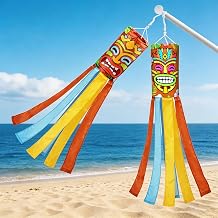 2 Pack 40 Inch Tiki Windsocks Hawaiian Luau Party Decorations Tropical Outdoor Hanging Decor for Beach Pool Patio Yard Birthday Summer Tiki Bar Supplies