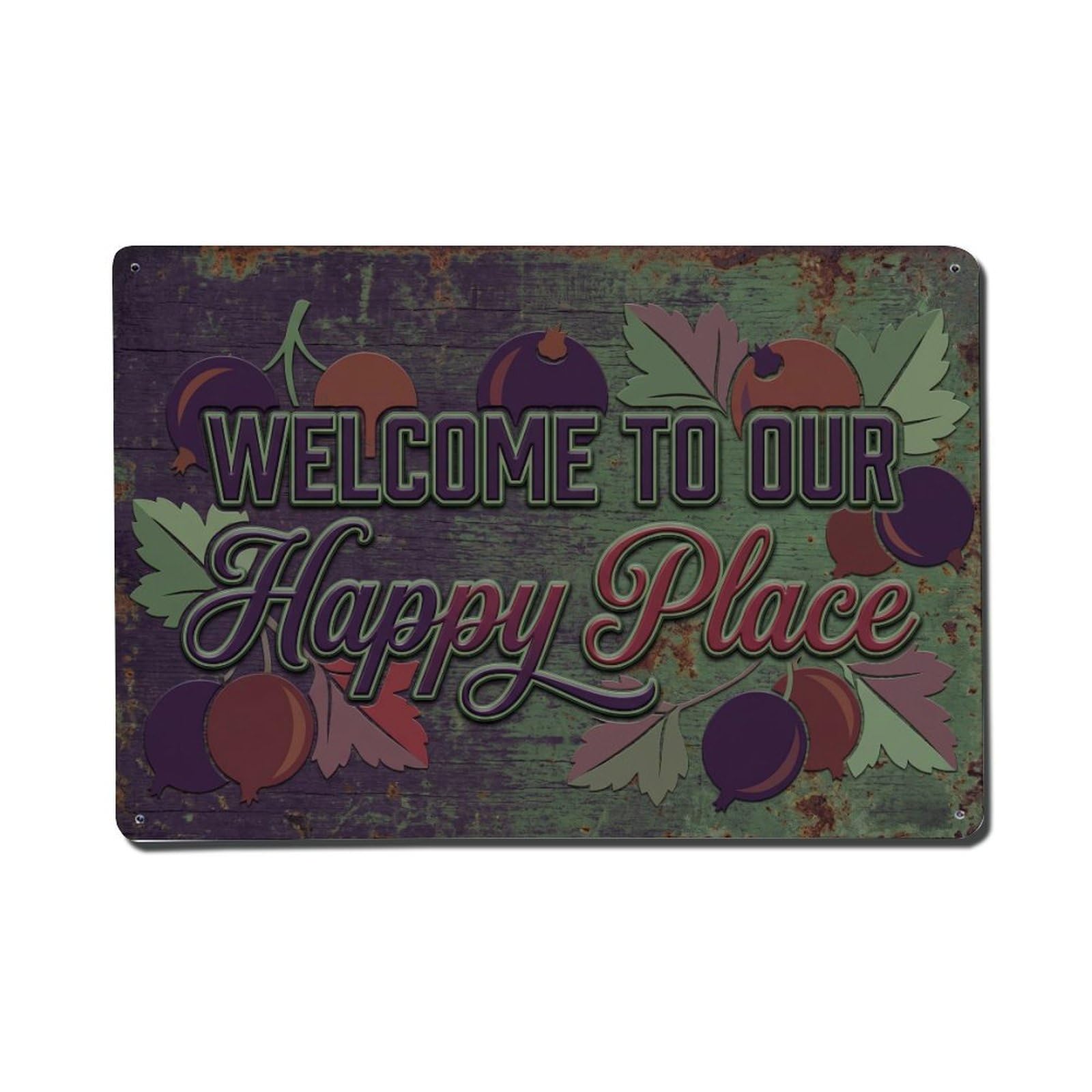 Fqnyr Style Welcome To Our Happy Place Jostaberry Garden Metal Tin Sign Plaque Wall Decor For Cafe, Club Bar, Office, Home Garden Metal Poster 8X12inch
