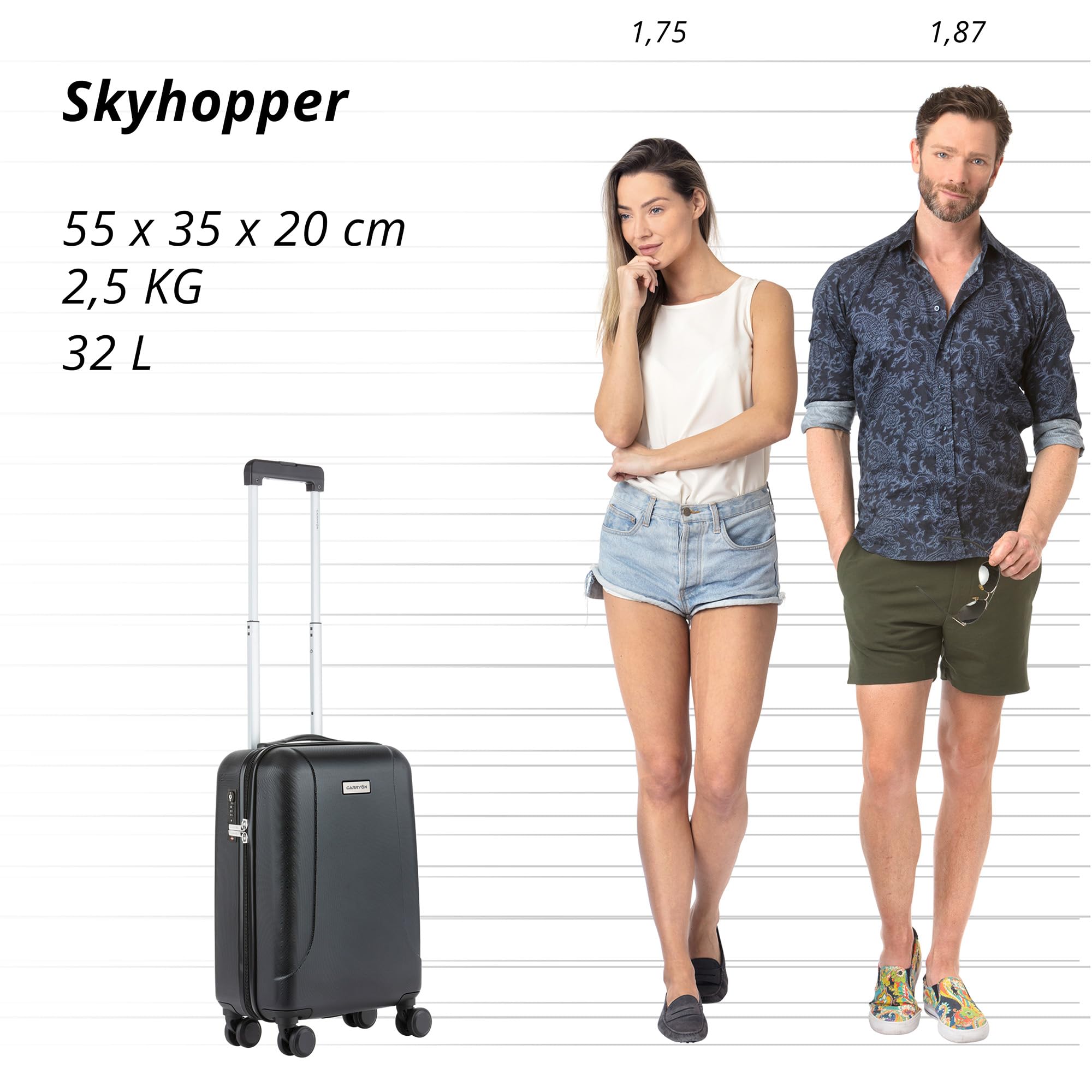 CarryOn Skyhopper kosmetyczka i Bagaż podręczny walizka 55 cm (Czarny, Walizka + kosmetyczka)