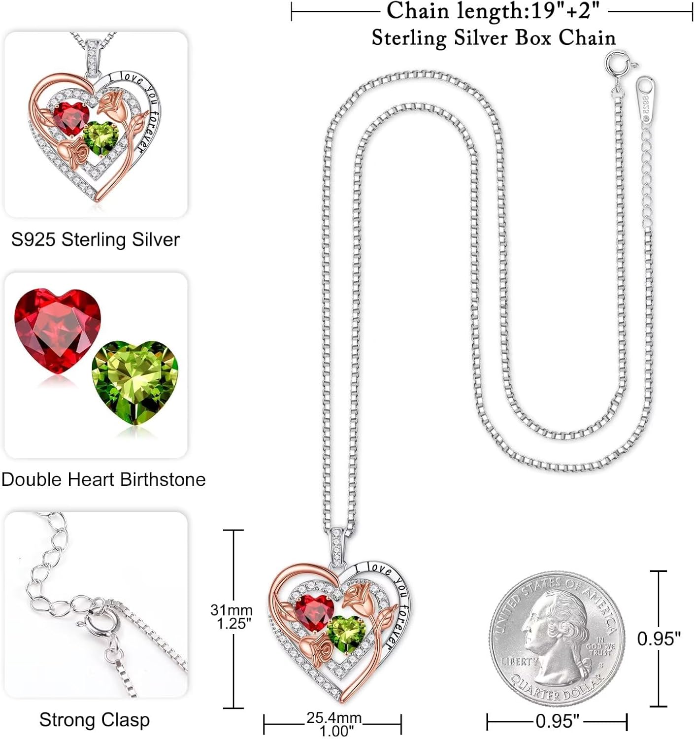 Iefil Birthstone Necklace for Women - Sterling Silver Birthstone Necklace, Anniversary Birthday Gifts for Wife Girlfriend Mom