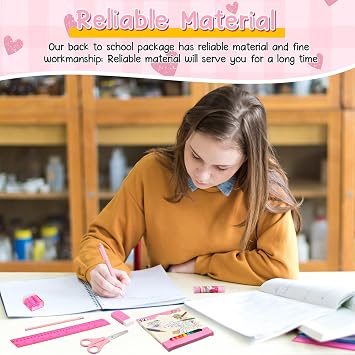 Watersay 48 Pcs Pink School Supplies with Cute Pen Case Back to School Stationery Set Include Folders Notebooks Rulers Scissors Pencils Pens and Much More Back to Schools Gifts for Students