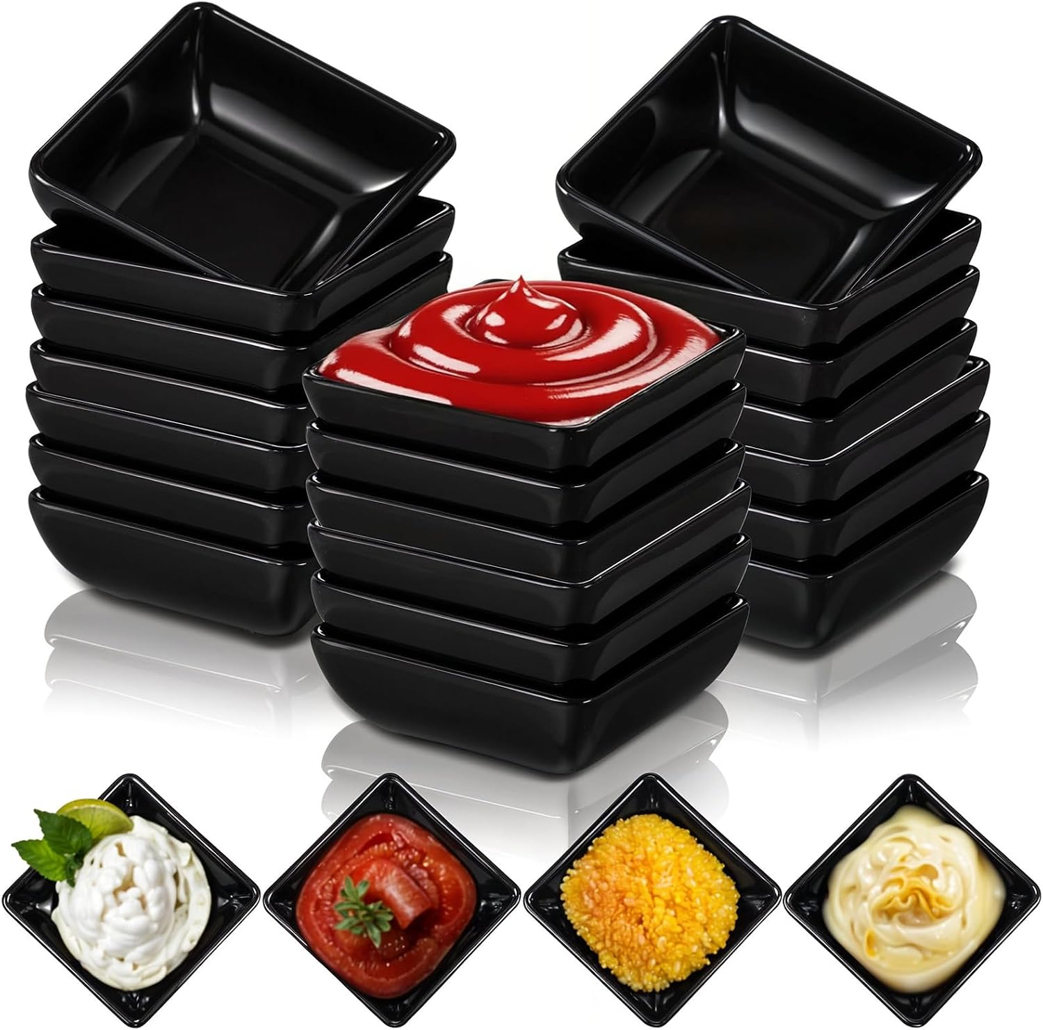 24 Pack Black Dipping Bowls, 3 oz Small Black Dipping Sauce Bowls For Sushi, Soy Sauce, Condiments, Plastic Soy Sauce Dipping Bowls Set, Durable Melamine, Dishwasher Safe