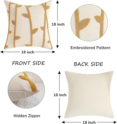 Miniatura 2 de Tosleo Fundas de almohada decorativas de 18 x 18 pulgadas, paquete de 2 fundas de almohada bordadas de paja amarilla, fundas de almohada de algodón