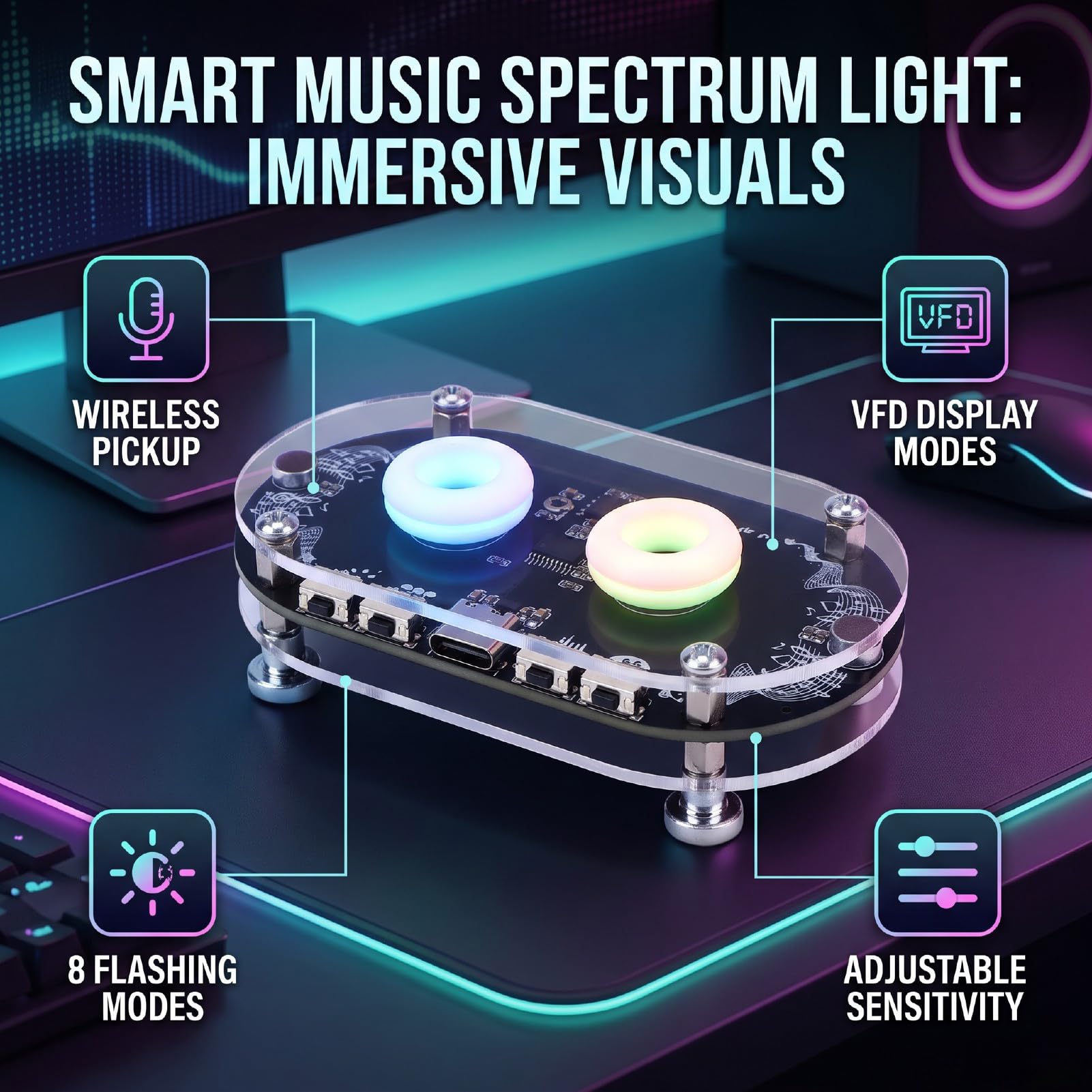 Sxhlseller Luce Musicale RGB, Lampada a Spettro, 26 Chip LED a Colori,