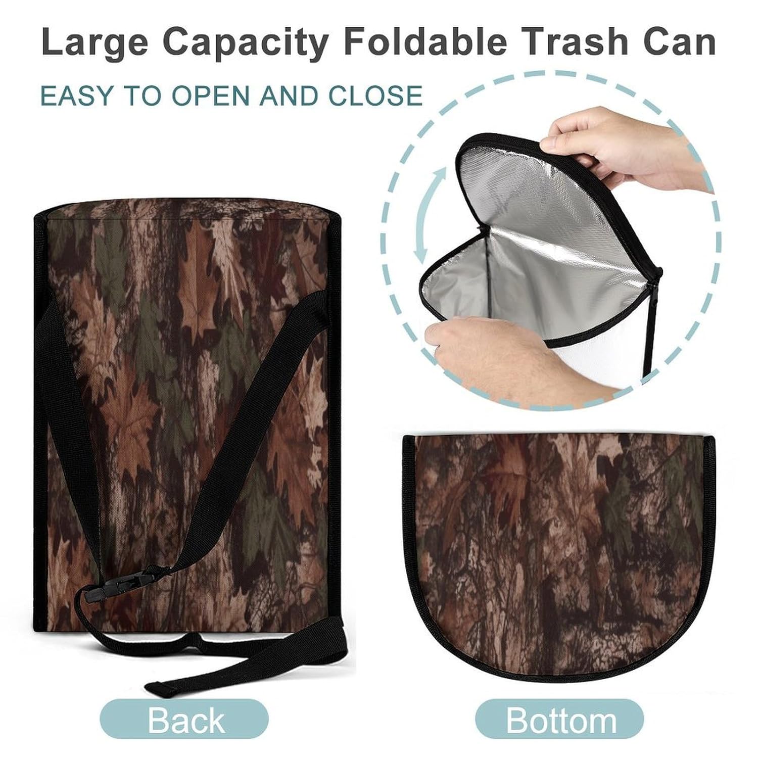Outfitter Tuff Camo Car Trash Can Automotive Trash Storage Bag Portable Car Garbage Bag Leak-Proof Waterproof Cars Trash Bag with Lid&Zipper for All Vehicle