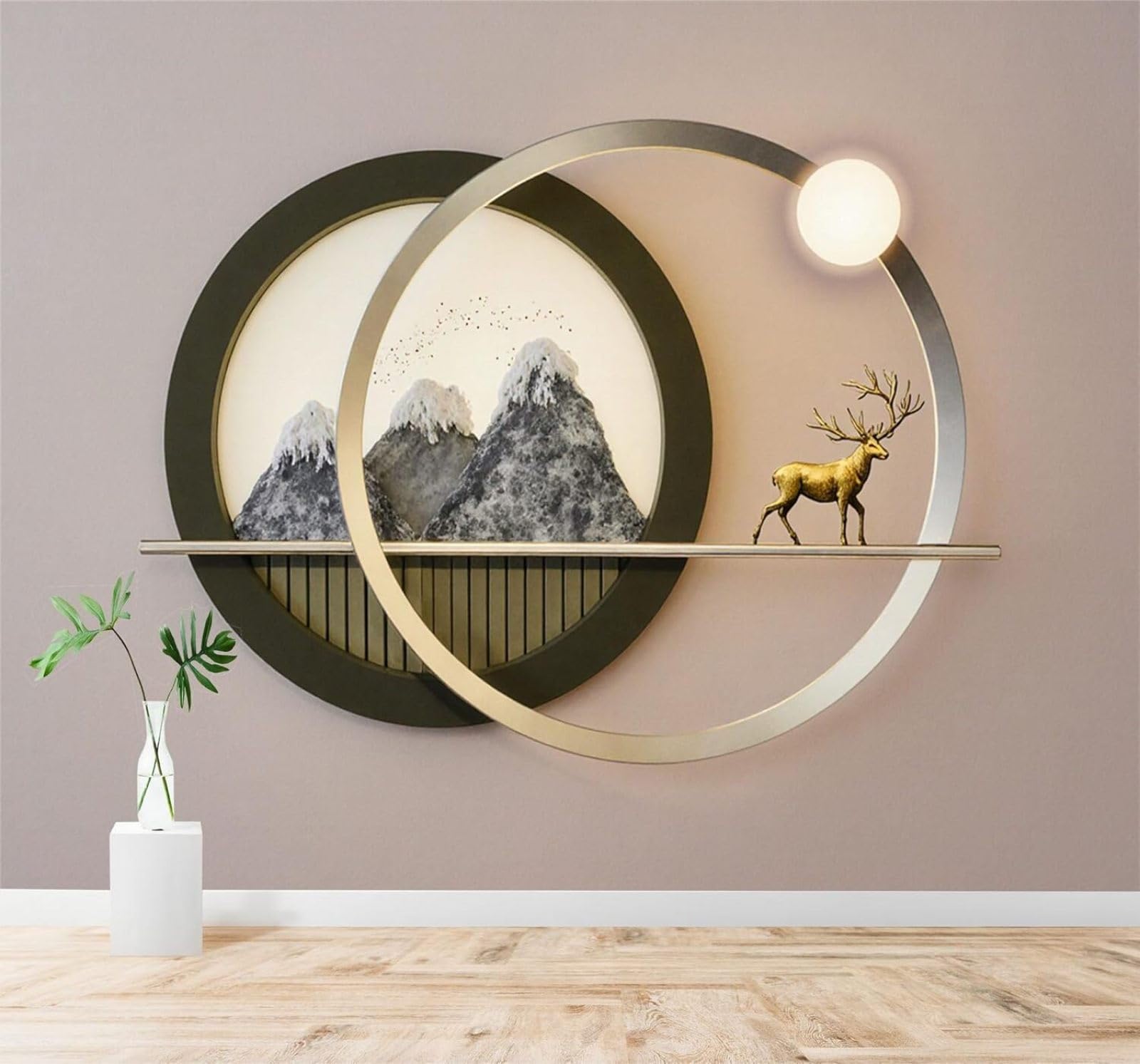 XLMING Minimalist Mountain Scenery Golden Deer Moon Art 3D Wallpaper Silky Texture Home Study Office Grey Dining Room Sofa Bedroom Living Room TV Backdrop-250cm×170cm