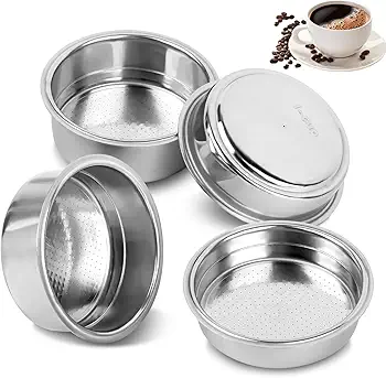 QOUBNIC 4 Piezas 51mm 1 y 2 Tazas Filtro de Café de Acero Inoxidable, Doble Capa Canasta de Filtro Expreso Filtro Presurizado Compatibles con Cafeteras Cecotec Ufesa Delonghi Breville