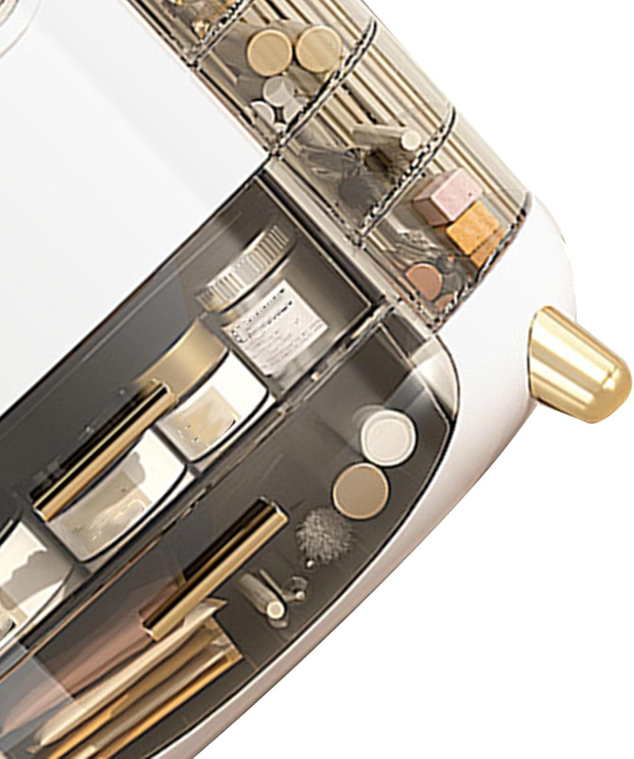 Oumefar Vertical Makeup Box Rotatable Cosmetic Organizer Large Capacity Transparent Storage with Compartment for Makeup Skincare Jewelry Lipstick ABS Material (Elegant White)