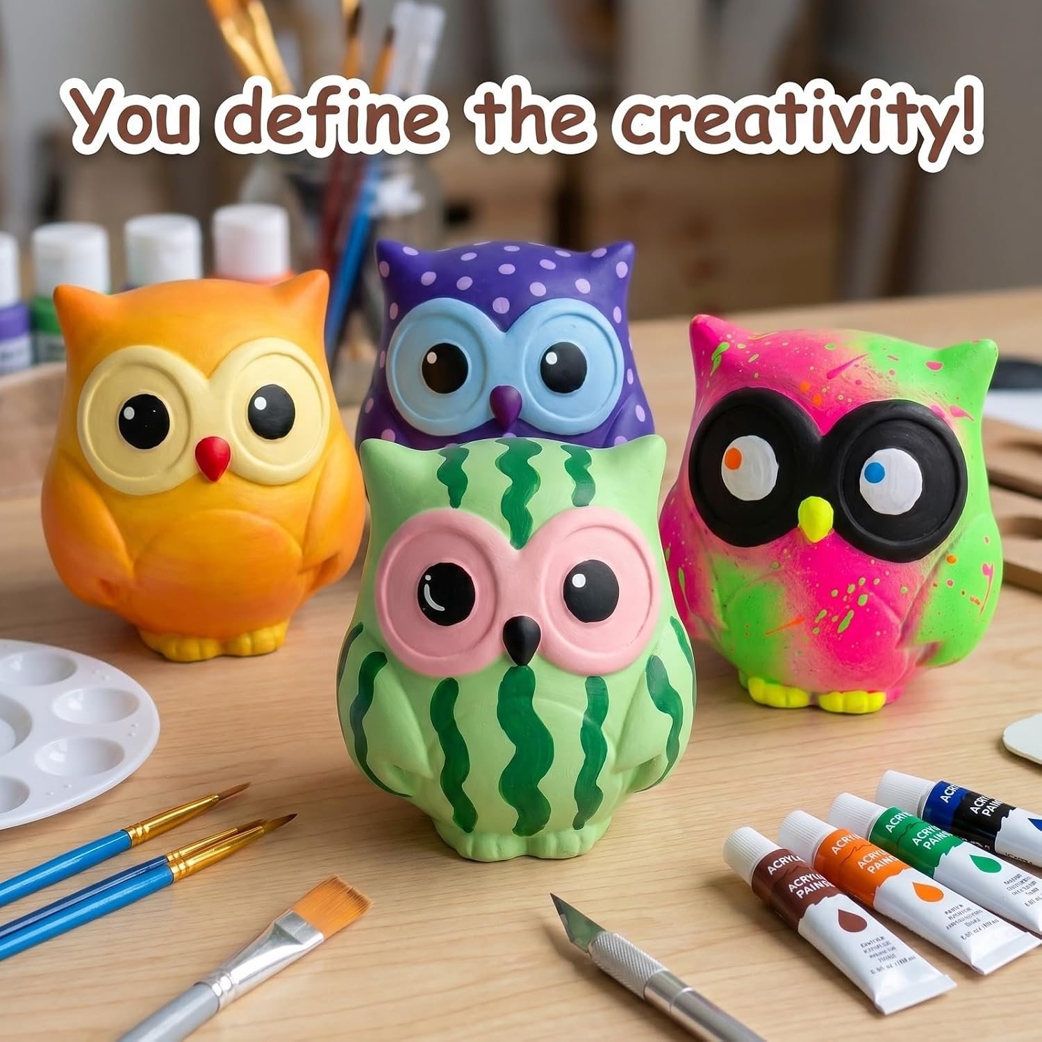 Ferrochef 6 Pack Owl Unpainted Ceramic Bisque, Color Your Own