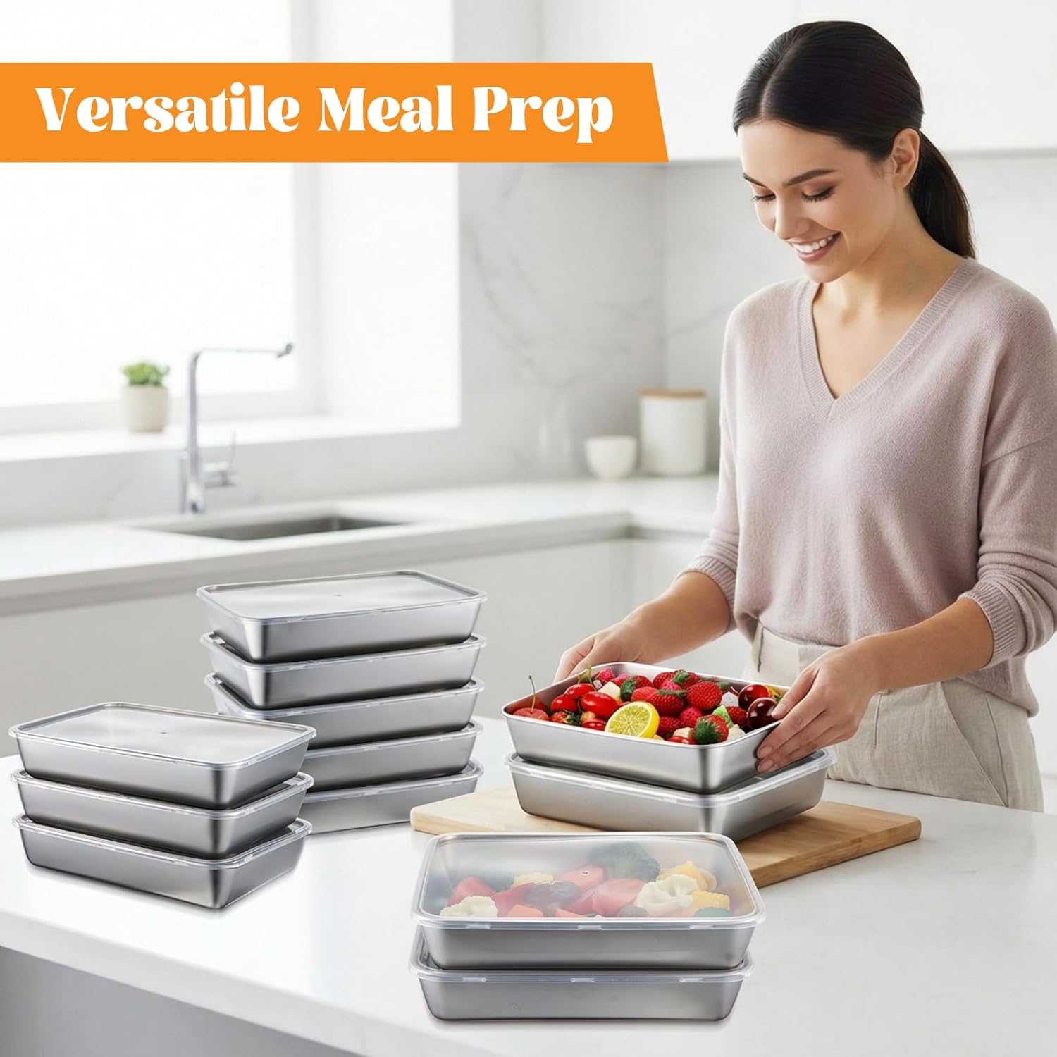 12 Pack Stainless Steel Food Storage Containers with Lids Lunch Box Stackable Snack Storage Boxes Reusable Food Container for Restaurant Travel - Image 4