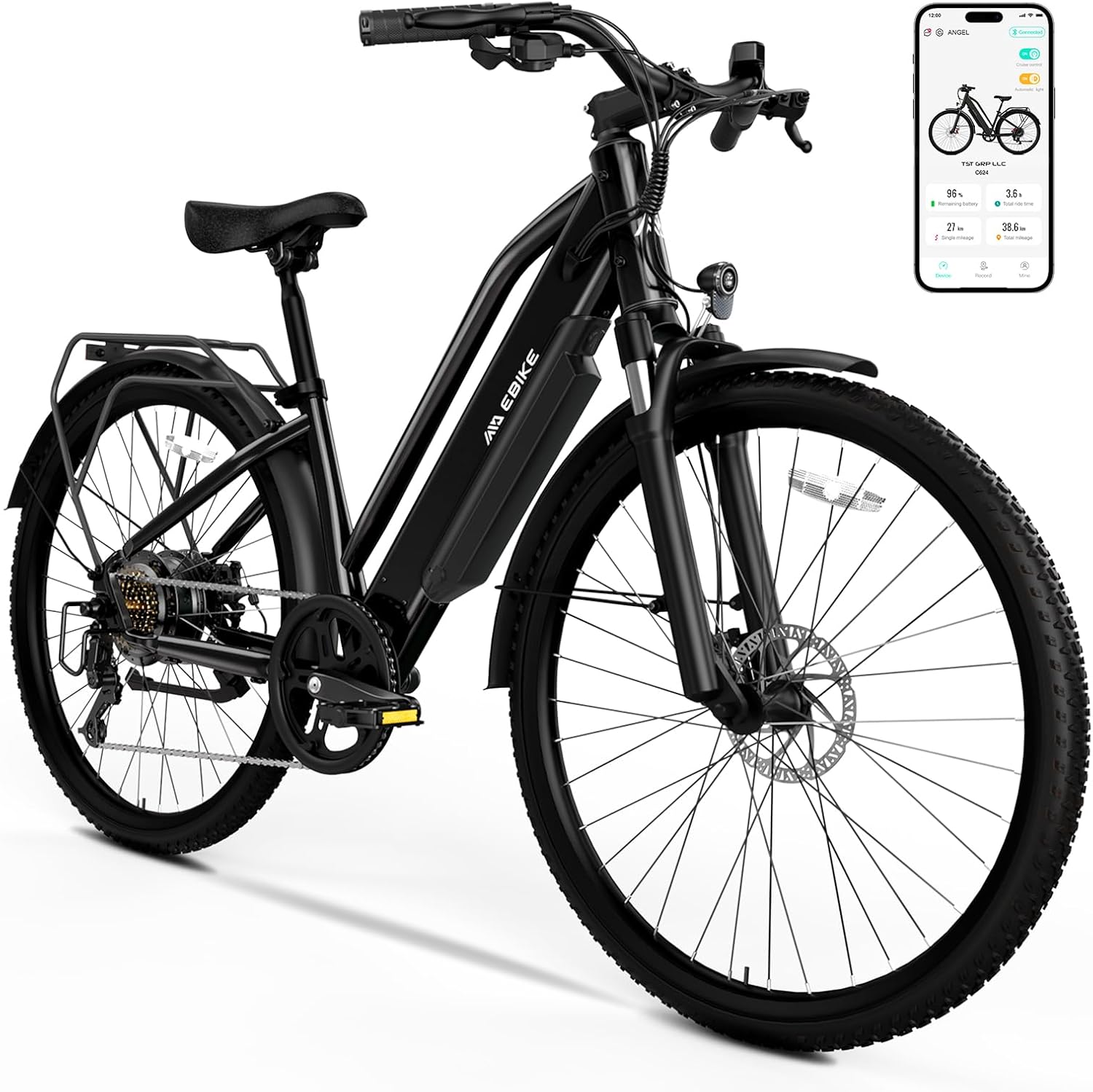 TST Electric Bike for Adults with Peak 750W Motor, 36V/7.8 Ah Removable Built-in Battery, 40Miles 25MPH City E Bike, 7-Speed 26" Electric Bicycle for Commute