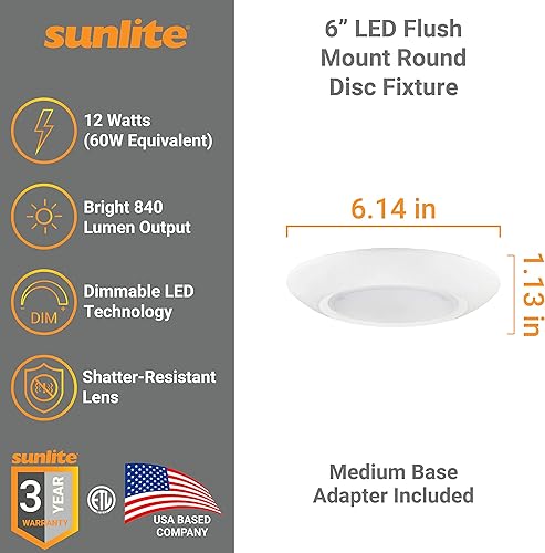 Miniatura 2 de Sunlite 87744 - Accesorio de disco redondo de montaje empotrado LED de 7 pulgadas, 15 vatios (75 W), temperatura de color sintonizable (27 K-50 K),