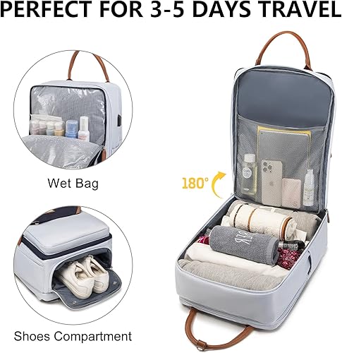 Miniatura 4 de Mochila de viaje grande para mujer, 40L, mochila de equipaje personal, mochila casual, azul (Dark Blue-Light Blue), Mochilas de viaje