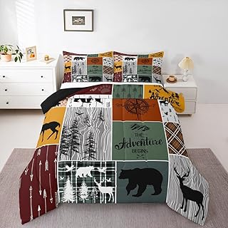 Cabin Retro Rustic Lodge Comforter Set, Bear Deer Country Bedding Twin, ...