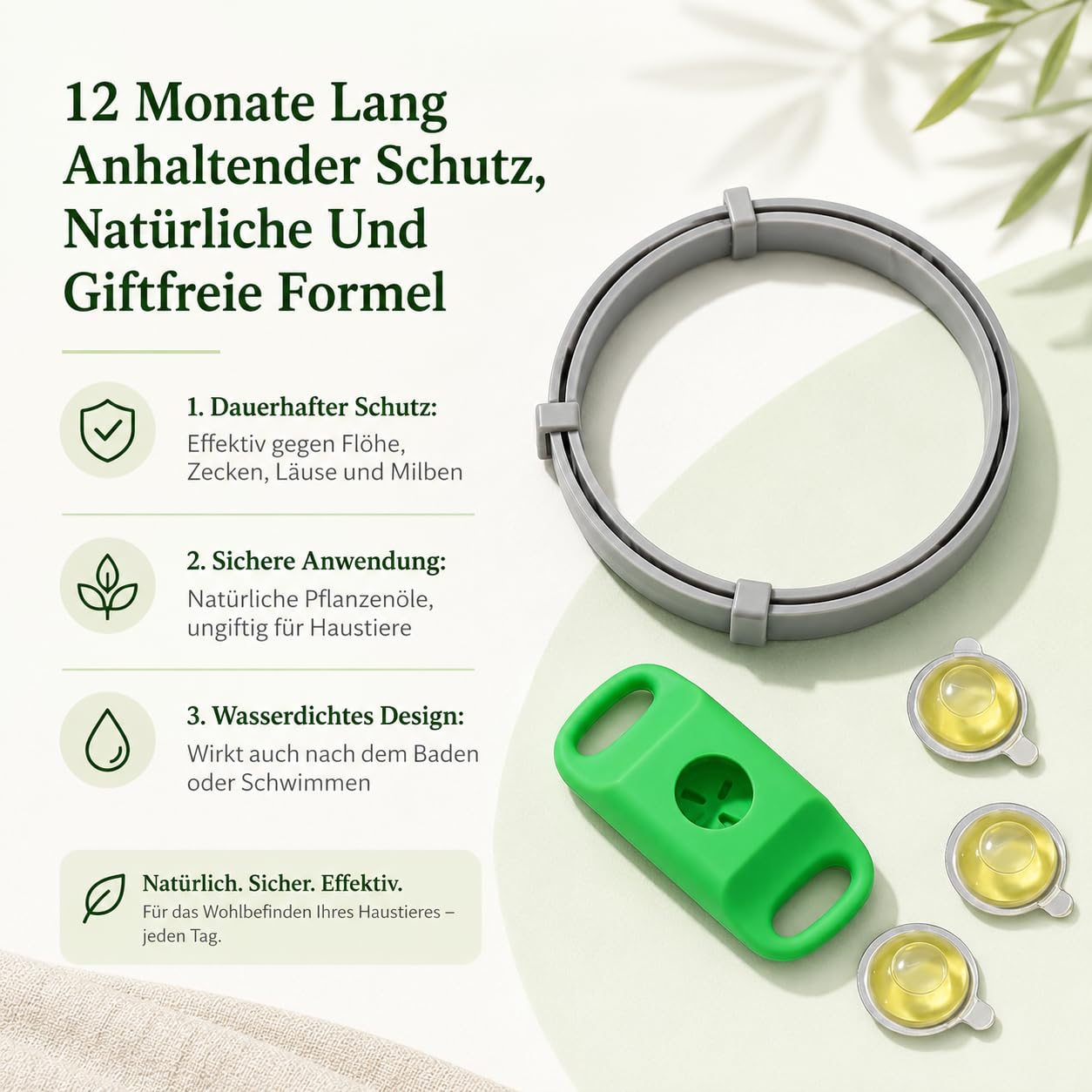 Evacare 12 Monate Floh- Und Zeckenfrei Natürlicher Hunde Anhänger Ohne Chemische Pestizide Mit Langsamer Freisetzung Leichtem Tragegefühl Für Welpen Kleine Mittlere Und Große Hunde (Grün,1PCS)