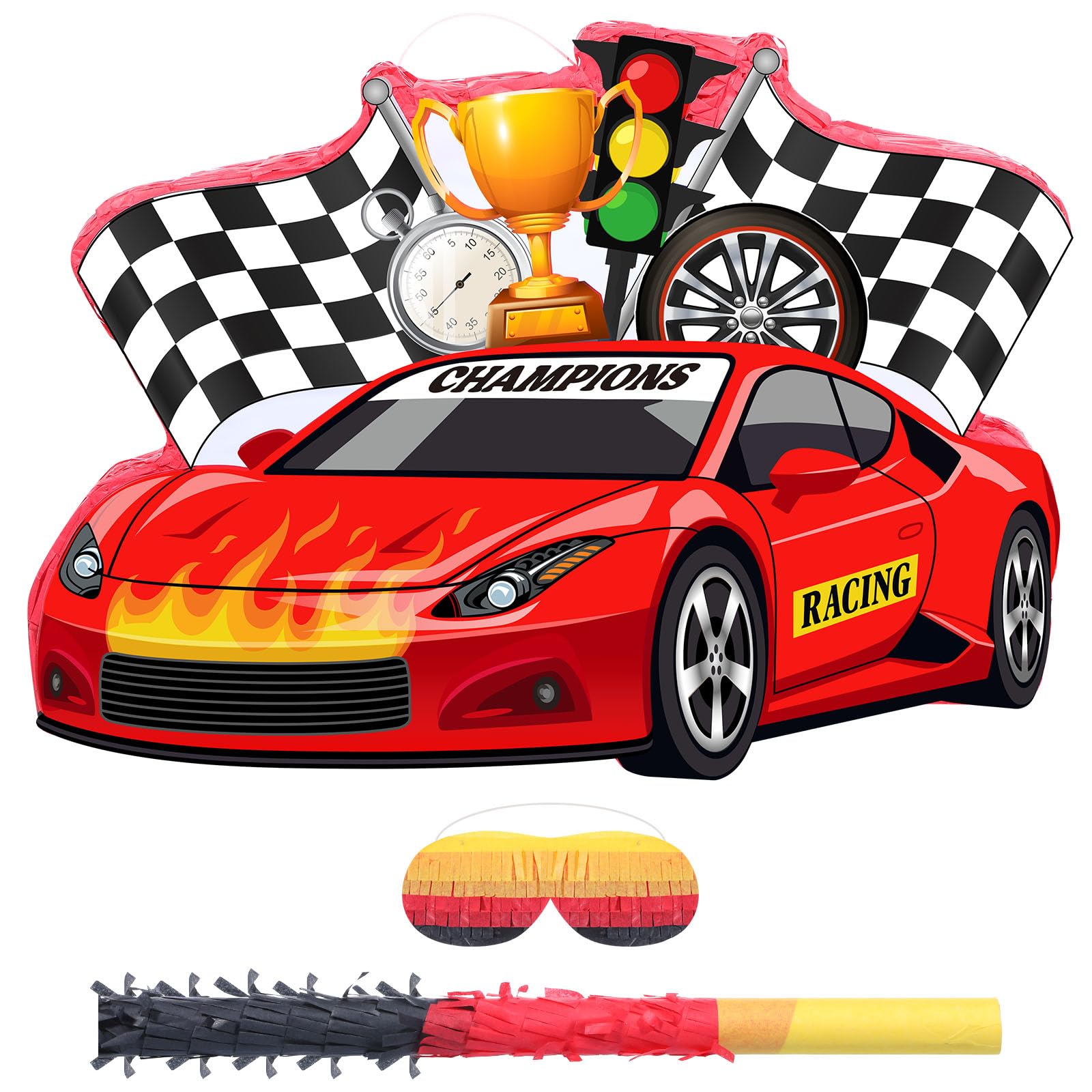 Kit de piñata de coche de carreras, bate con los ojos vendados - imagen 9