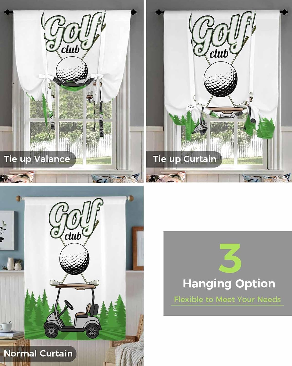 Cartoon Tie Up Curtains for Windows 63 Inch Length Balloon Curtains Kitchen Adjustable Balloon Window Shade Funny Car Ball Green Nature Forest Trees Tie Up Valance Bathroom Curtain Window 52"x63"