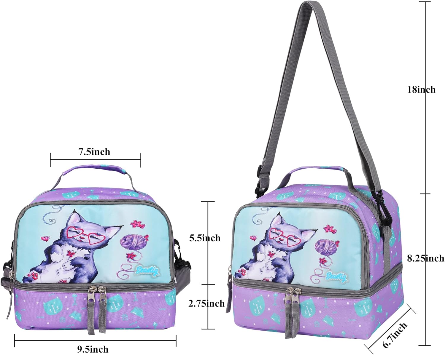 seastig Rolling Backpack 18in Double Handle Backpack Kids Wheeled Backpack Roller Backpack with Lunch Bag Set Girls Boys