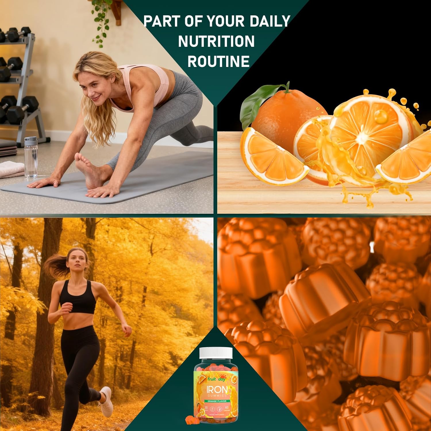 Iron Gummies with Vitamin C, B6, B12 and Folate - Gentle Ferrous Bisglycinate for Daily Nutrition - Orange Flavor - 60 Gummies
