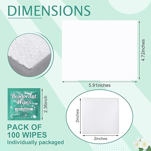 Miniatura 3 de Timgle 100 toallitas desodorantes de viaje envueltas individualmente para axilas, desodorante antitranspirante, toallitas para el cuerpo, para
