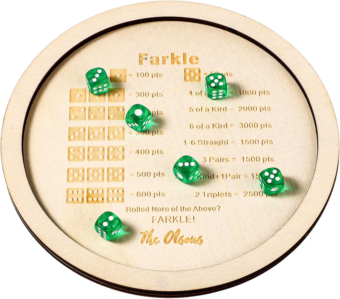 Farkle Dice Tray, 7.09x7.09x0.35in Wooden Dice Rolling Tray Round Wood Dice Board Dice Game Tray with Dices Farkle Classic Dice Game Tray Farkle Dice Sets for Family Party Board Game Adults Kids