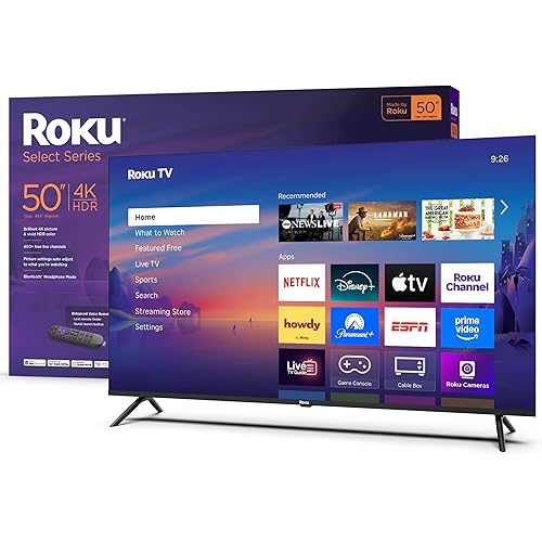 Roku Smart TV 2025 – 50-Inch Select Series, 4K HDR TV – RokuTV with Enhanced Voice Remote – Flat Screen LED Television with Wi-Fi for Streaming Live Local News, Sports, Family Entertainment