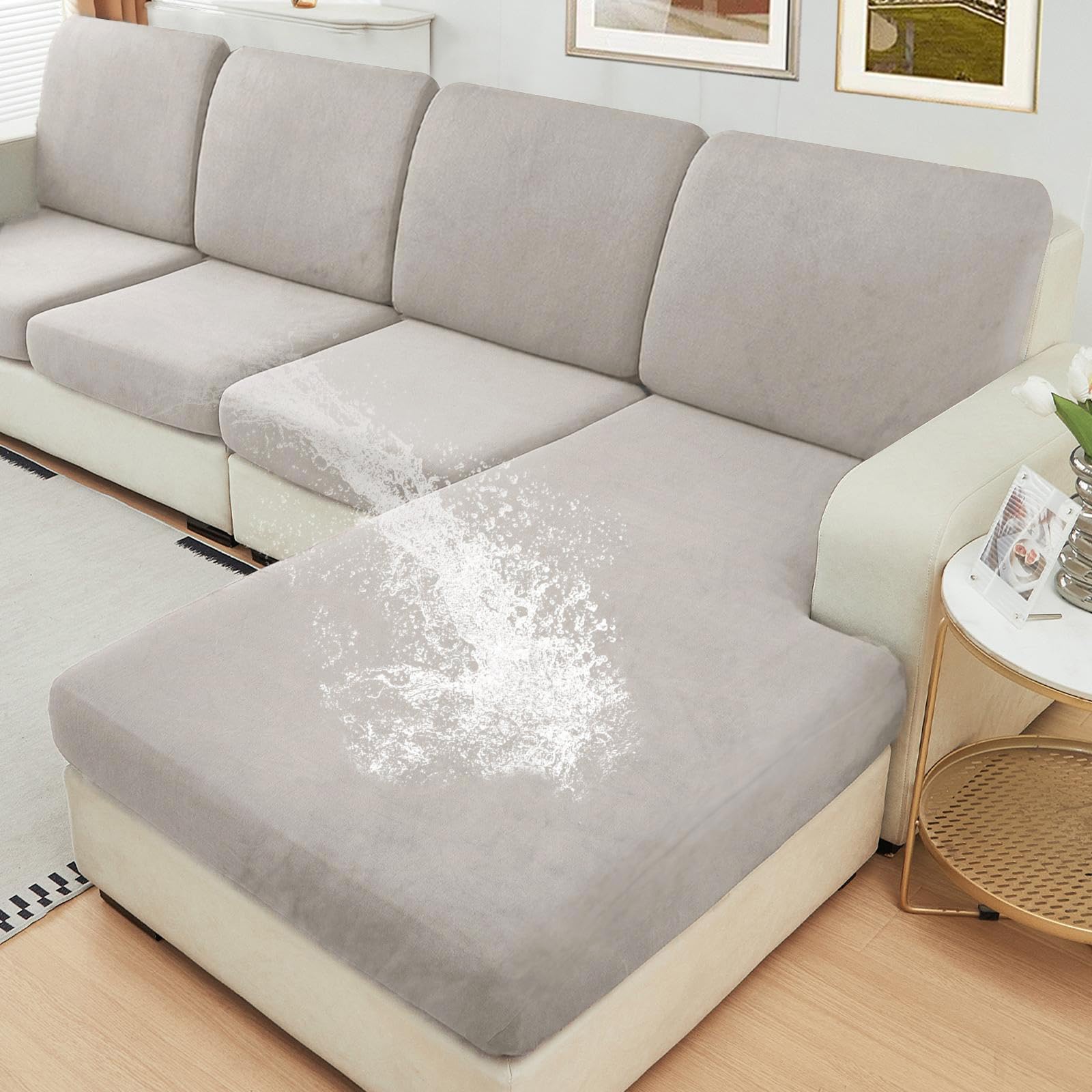 Amazon.com: NAISI Waterproof Couch Cushion Covers Thick Velvet Fabric ...