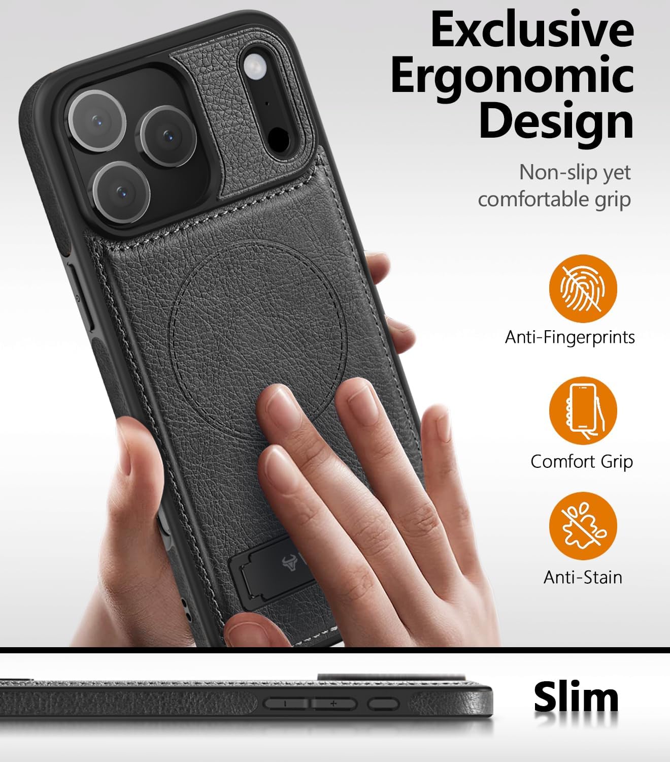 WTCASE Magnetic for iPhone 17 Pro Leather Case,Built-in Invisible Stand [Compatible with Magsafe] Protective Slim Kickstand Phone Cover for iPhone 17 Pro Case, Black