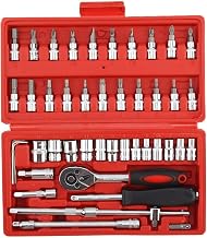 46 Piece Socket Ratchet Wrench Tool Kit 1/4 Inch Drive Mechanics Socket Set with Chrome Vanadium Steel Sockets Portable Storage Case for Car Motorcycle Home Repair (Multi Color) (S2)
