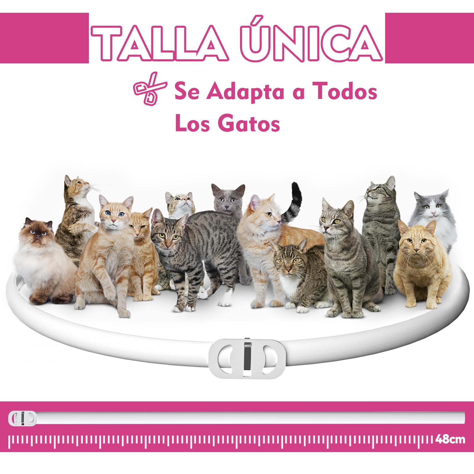 Collar Antiparasitario Gatos, Natural Collar Antipulgas Gatos, Protección Impermeable de 12 Meses, Ajustable 48 cm