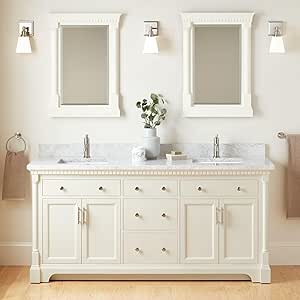 Signature Hardware 953832-72-RUMB-1 Claudia 72" Freestanding Mahogany Double Basin Vanity Set with Cabinet, Vanity Top, and Rectangular Undermount Sinks - Single Faucet Hole - White/Carrara Marble