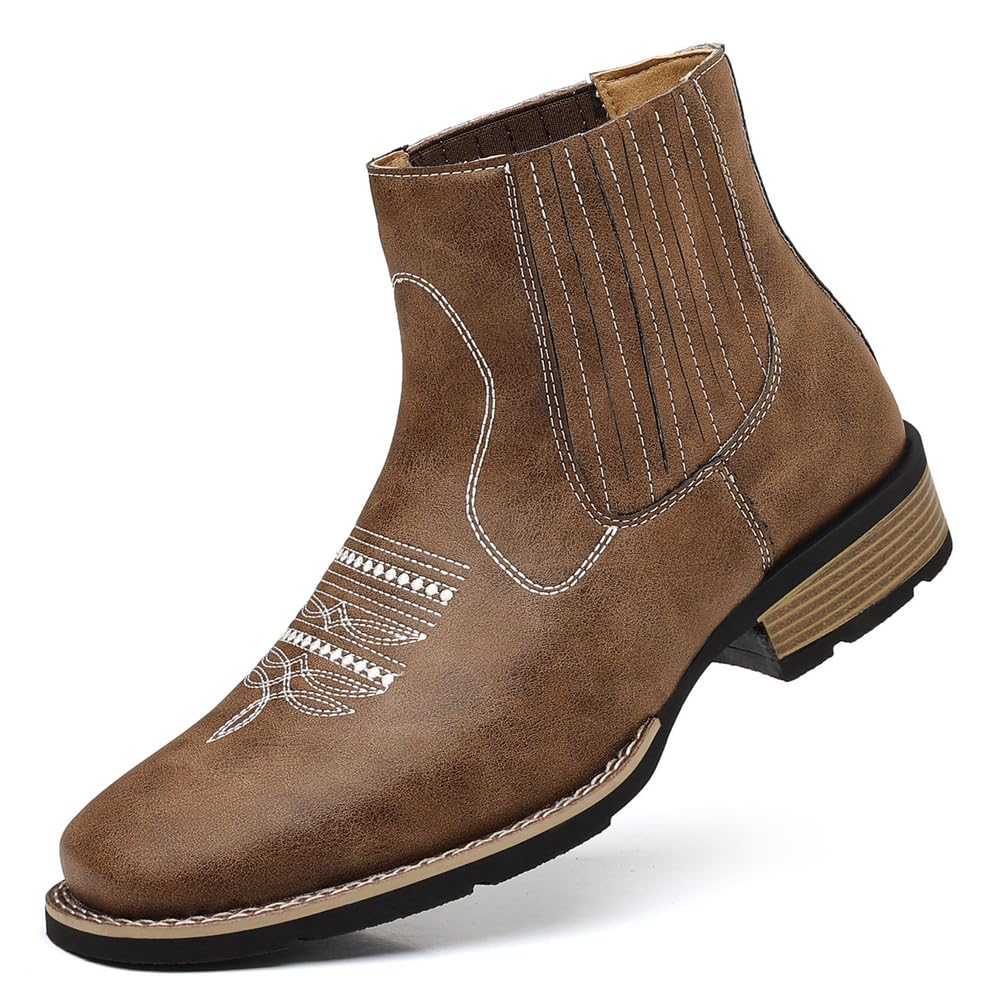 Kowbojskie buty męskie zachodnie skóra PU Chelsea wsuwane okrągłe noski haft retro klasyczny styl ranczo wygodne trwałe moda na co dzień praca