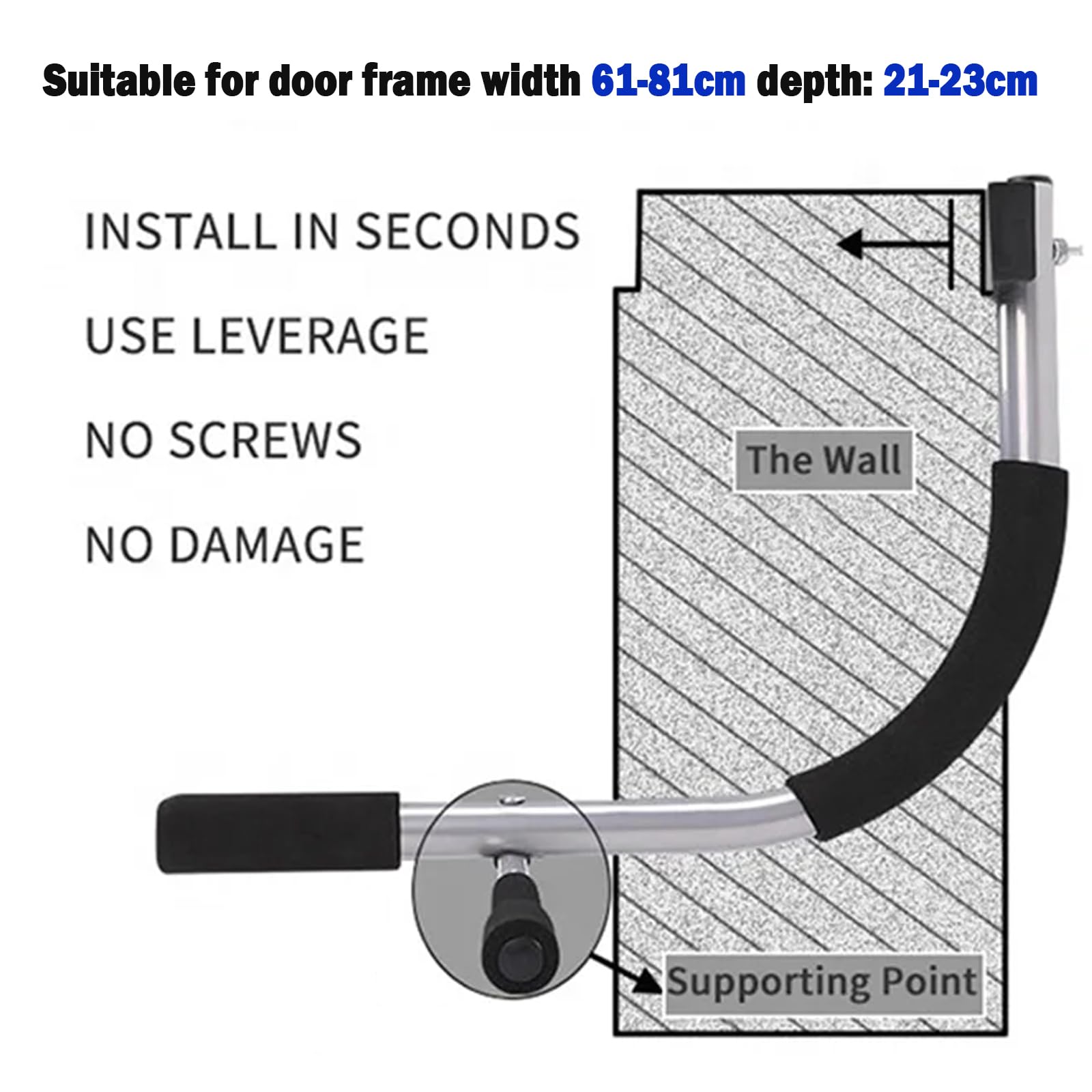 Multi-Grip Chin-Up/Pull-Up Bar for 61-81cm Doorway Chin Up Bar with Padded Handles Heavy Duty Doorway Trainer for Home Gym Door Mounted Bar for Pull Ups No Drilling Required - Image 2