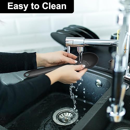 Miniatura 7 de E-far Juego de 2 cucharas de cocina de silicona, resistentes al calor, cucharas de cocina antiadherentes para hornear, agitar, servir, no tóxicas y