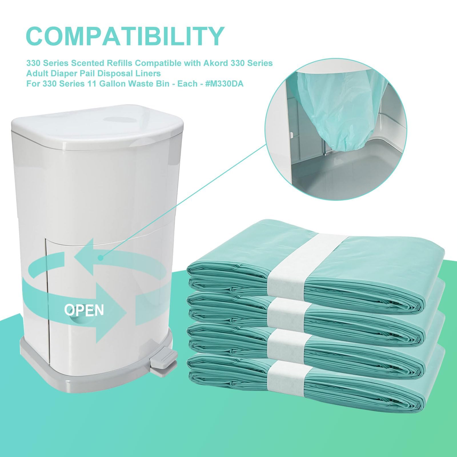Recharges Poubelle à Couches Janibell Akord 330 Lot de 4 Vert Parfumé