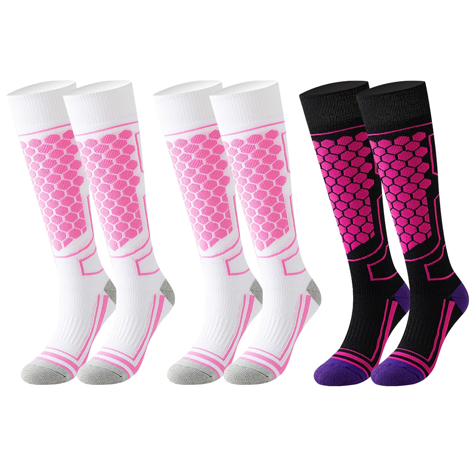 Amoturuxient Women's 5398587140000 3 Pairs Ski Socks 4–7, Thermal Ski Socks For ,Knee High Welly Socks For Cold Weather Outdoors Activities Skiing, Snowboarding, Hiking, Cycling (3)