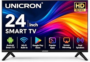 UNICRON 24”INCH HD Ready Android Frameless Smart LED TV | WiFi Enabled | Built-in Apps Compatible (YouTube, Netflix, Prime Video) | Screen Mirroring | HDMI, USB Connectivity | Premium TV