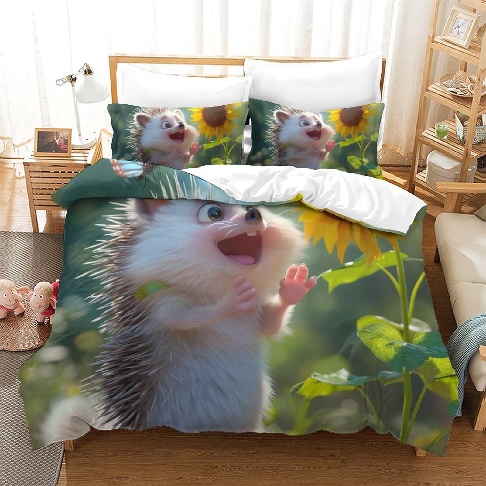 Parure de lit hérisson 3D Super King 260x220 cm avec housse de couette en microfibre et taies