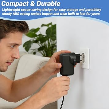 9V 2A Power Supply Adapter, Center Positive Charger Cable 5.5mm 2.1mm, AC 100 240V, 9V DC Power Supply Adapter for Turntable, Record Player, Exercise Bikes, 1m Cable
