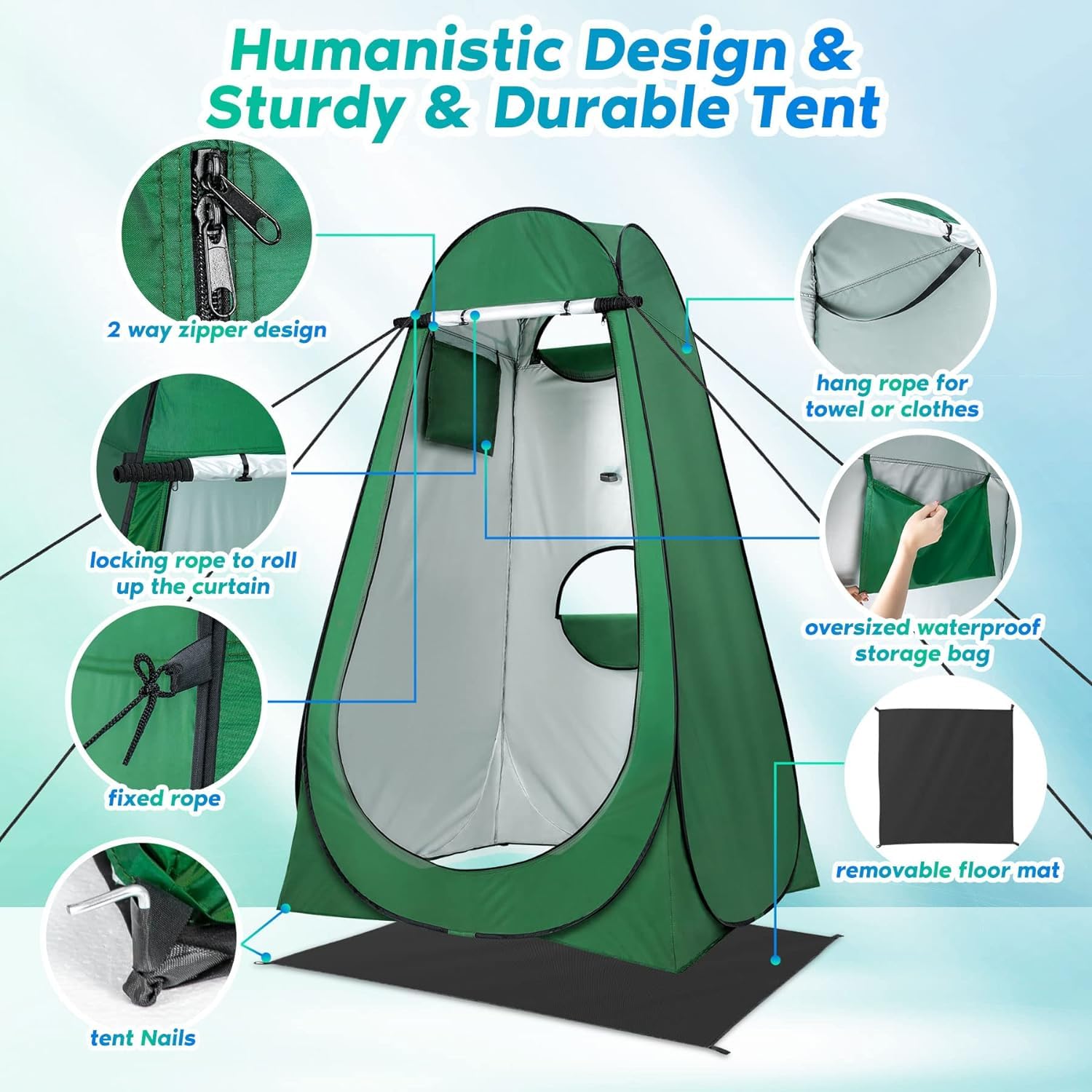 WONSEFOO Tente de Douche Pop-up Portable pour Toilettes privées | Protection UV et résistance à l'eau | Design Pop-up Pliable | 4 Personnes | Camping et randonnée