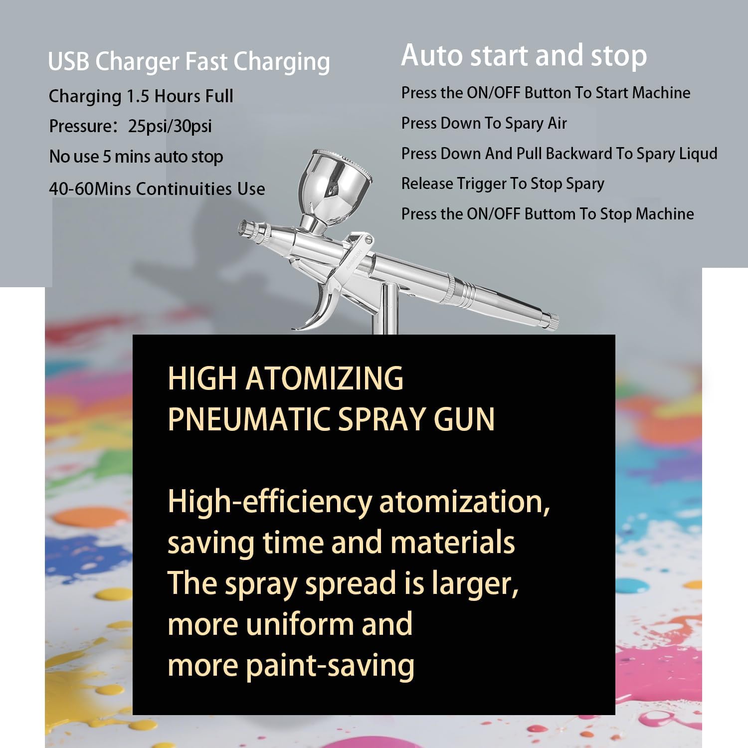 I-BEAUTEE Airbrush Set Cordless Airbrush kit with Compressor, Airbrush Cake Decoration High Airflow Miniature Painting Tool, Temporary Tattoo, Spray Gun for Model Hair Barber Enhancement, Nail Art - Image 8