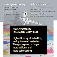 Vista 6 de Kit de aerógrafo inalámbrico de alto flujo de aire, compresor de cepillo de aire portátil inalámbrico, cepillo de aire mini recargable, pistola