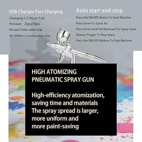 Miniatura 6 de Kit de aerógrafo inalámbrico de alto flujo de aire, compresor de cepillo de aire portátil inalámbrico, cepillo de aire mini recargable, pistola