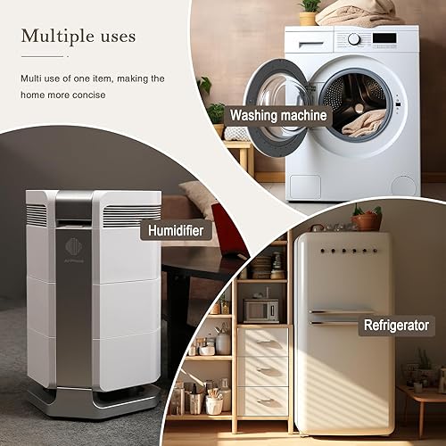 Miniatura 5 de I'Ezonk Soporte de refrigerador móvil de acero inoxidable resistente, soporte para refrigerador y soporte de lavadora con ruedas, plataforma de