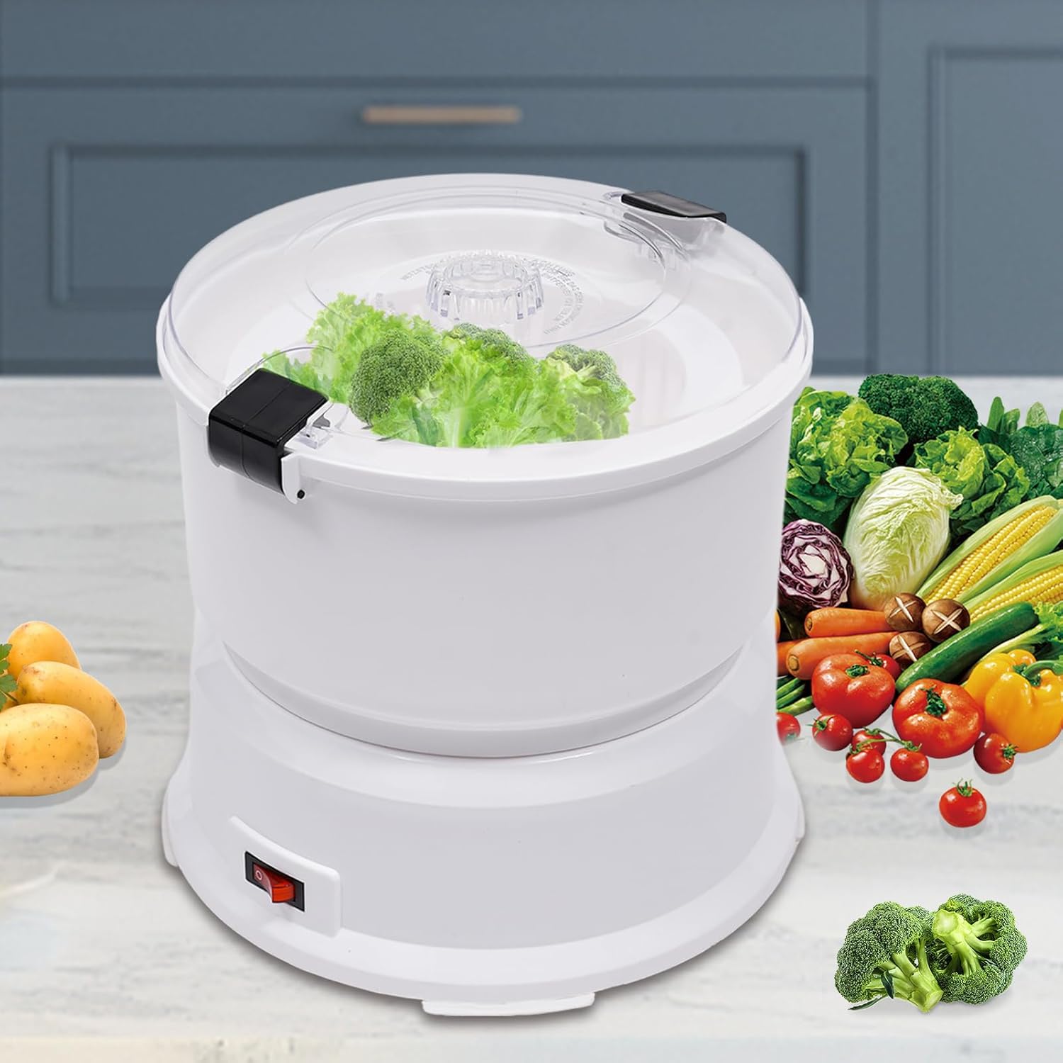 Commercial Electric Potato Peeler Machine, 85W Electric Potato Peeler Automatic 2-in-1 Electric Potato Peeler One-Button Drive Automatic Peeler Spinner for Kitchen